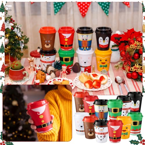 Rtteri 24 Pack Christmas Coffee Cups with Lids - 12oz Plastic Tumbler Set