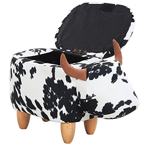 Decorative Cow Storage Ottoman Footstool with Upholstered Seat