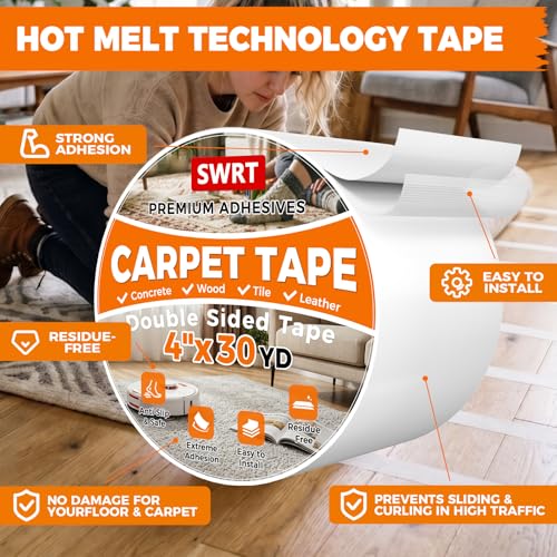 Double Sided Carpet Tape, 4 Inch x 30 Yards Heavy Duty Anti-Slip Rug Grip