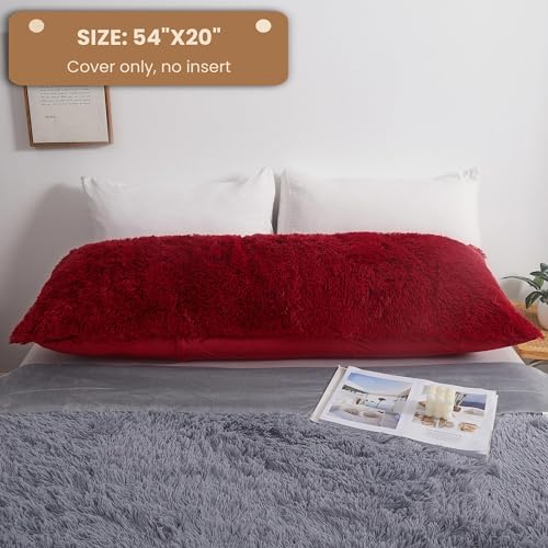 Luxury Fluffy Faux Fur Body Pillow Cover 20x54 - Red Plush Case