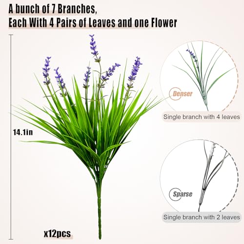 Artificial Monkey Grass with Flowers, 12-Bundle UV-Resistant Faux Plant Set