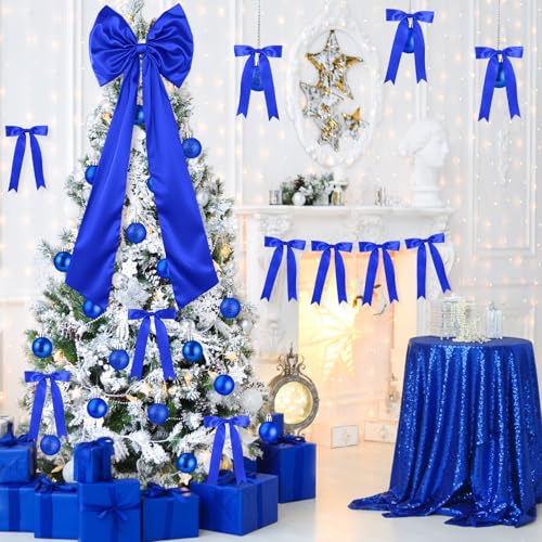 Gejoy Blue Bow 47" x 15.7" Christmas Tree Topper Bow Set with Ornaments