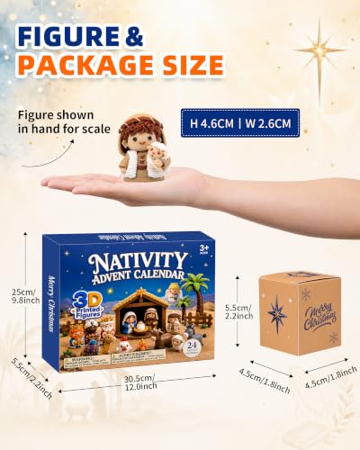 ESOAKER Nativity Advent Calendar 3D Printed Nativity Set Toys for Kids - Christmas Countdown