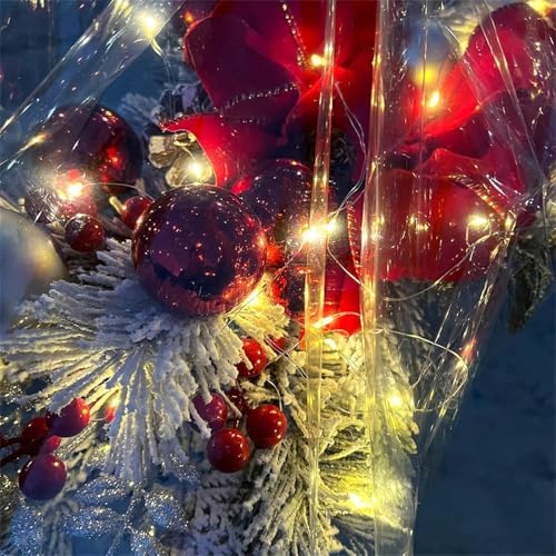 Artificial Christmas Teardrop Swag with LED Lights, 24-Inch Red Berry Decor