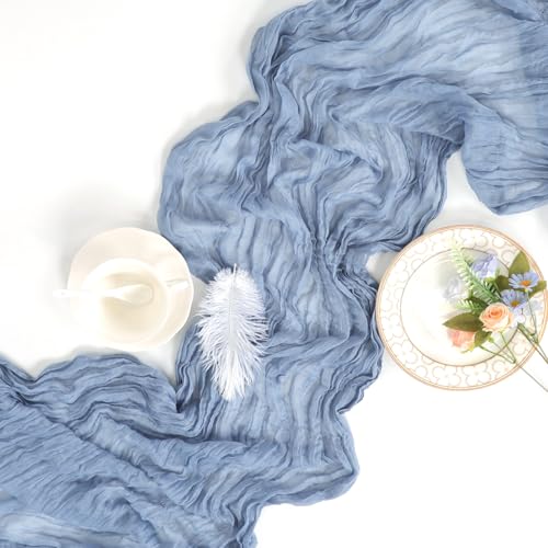 8 Pack Dusty Blue Cheesecloth Table Runners 23 x 120 Inch - 10Ft - Pepmily