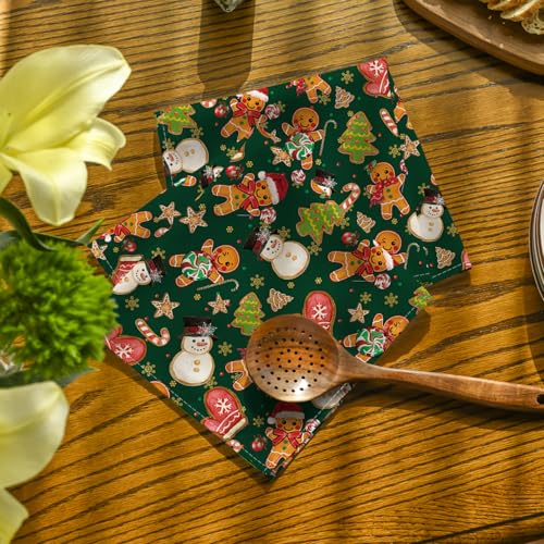 Horaldaily 18 x 18 Inch Gingerbread Napkins Set of 8 - Reusable Green Holiday Table Linen