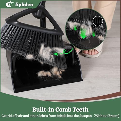 Heavy-Duty Upright Commercial Dustpan with Built-in Comb Teeth, Black