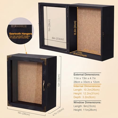 11x13 Deep Shadow Box Frame with Glass Door for Memorabilia and Keepsakes
