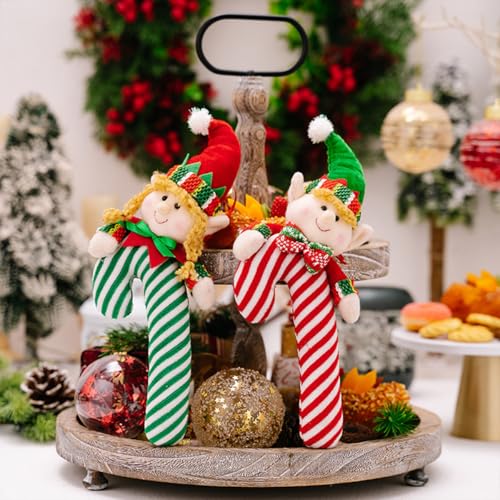 Elf Candy Cane Christmas Hanging Ornament - Plush Holiday Decor, Set of 2