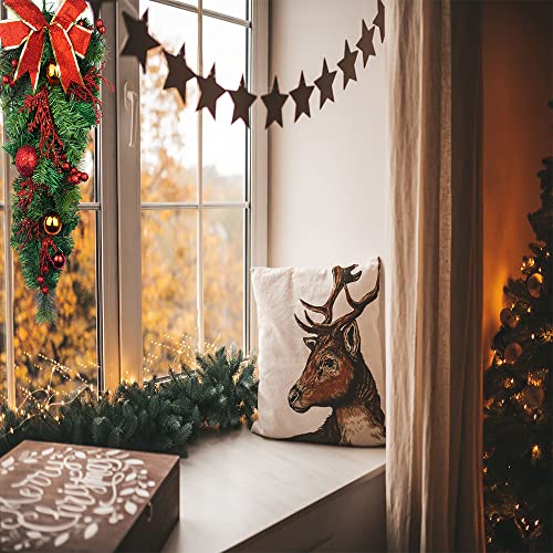 25-Inch Artificial Christmas Teardrop Swag with Pine Cones and Ribbon Bow