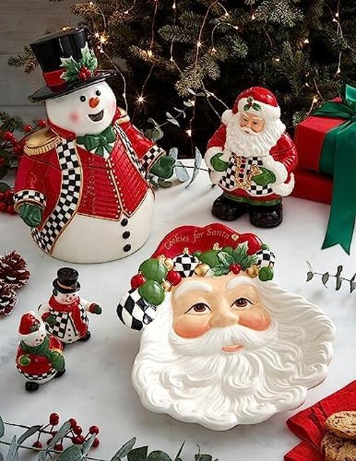 Spode Christmas Tree Black & White Santa Candy Jar - 8-Inch Ceramic Candy Storage Jar with Lid - Decorative Christmas Cookie Container for Holiday Kitchen Counter Displays, Treats, and Gifts