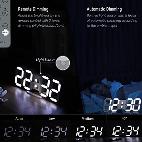 3D LED Digital Wall & Desk Clock with Remote Control - 9.7" Display