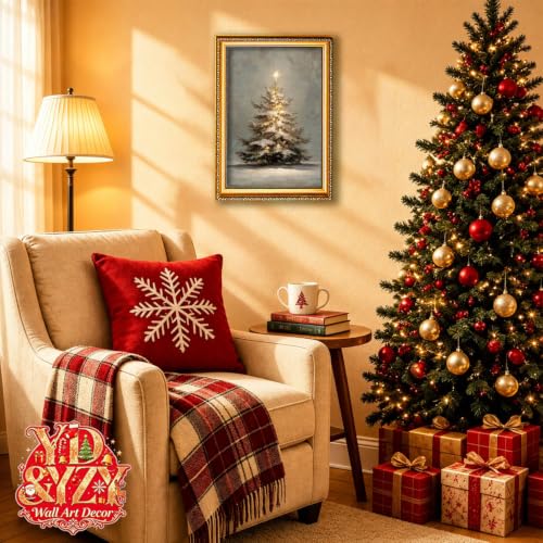 YD&YZY Vintage Snowy 2026 Christmas Tree Wall Art 16x24 in - Framed Gold
