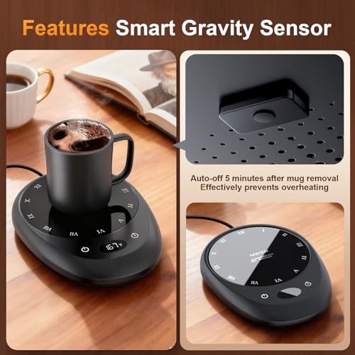 MEION Black Coffee Mug Warmer for Desk, 4 Temp Settings & Auto Shut Off