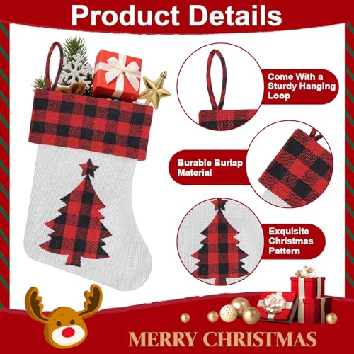 Asisca 100 Pack Mini Christmas Stockings 7.8'' Red Black Buffalo Plaid Holiday Decor