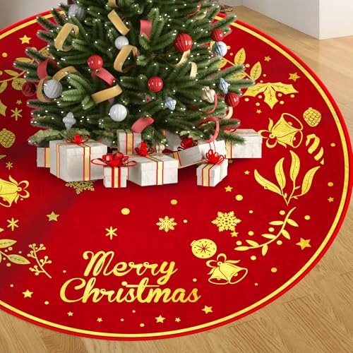 Merry Christmas Tree Skirt,48 inches Xmas Decorations Red Gold