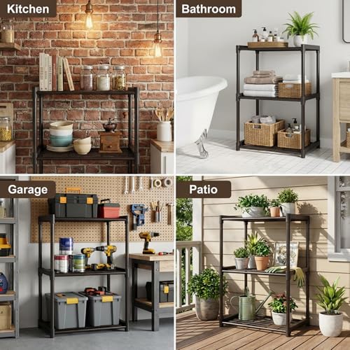 3-Tier Metal Storage Shelf Organizer for Pantry, Closet and Bathroom in Black