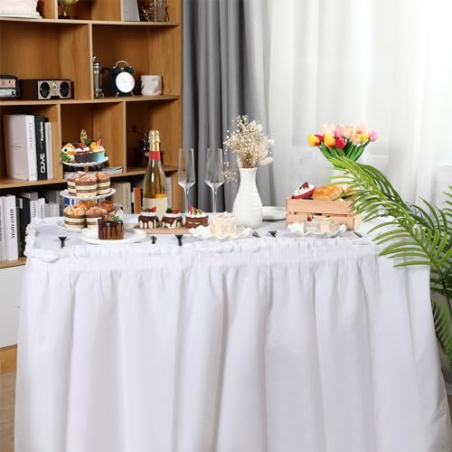 Disposable White Tablecloth and Ruffle Table Skirt Set - 6 Piece Party Kit