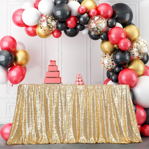 Poise3EHome Light Gold Sequin Tablecloth 90x132 Inch – Rectangular Sparkly Fabric for Wedding Birthday Party
