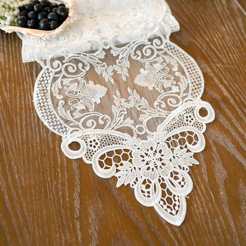 ARTABLE Off White Lace Table Runner Macrame Dresser Scarf 10x47 Inch - Variation Offwhite-2