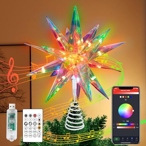 LED Christmas Tree Topper Star 10.5 inch USB Smart LED Light with App & Remote Control