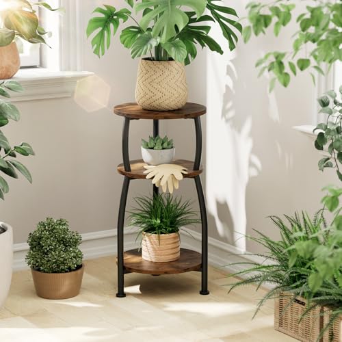 Yuede 11.8'' Rustic Brown 3-Tier Round Side Table for Small Spaces