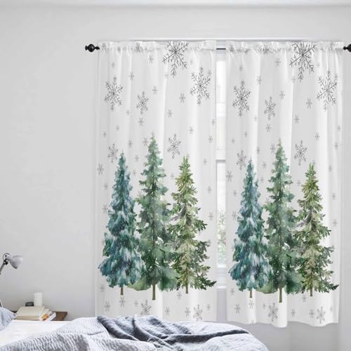 Jolunifun 52x72 in Christmas Tree Caf%C3%A9 Curtains (Pack of 2) 104x72 In Rod Pocket Panels