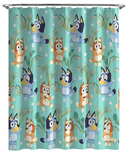 Jay Franco Bluey & Bingo Kids Fabric Shower Curtain - Teal, 70" x 72"