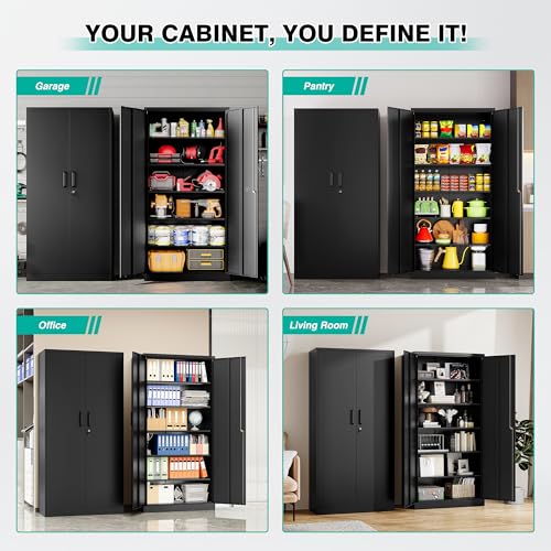 72-Inch Tall Metal Storage Cabinet with 5 Adjustable Shelves and Lock