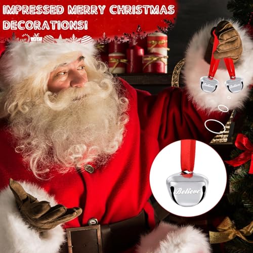 TANTOPALE 48-Pack Christmas Believe Bell Ornaments Silver Sleigh Bells Holiday Decorations