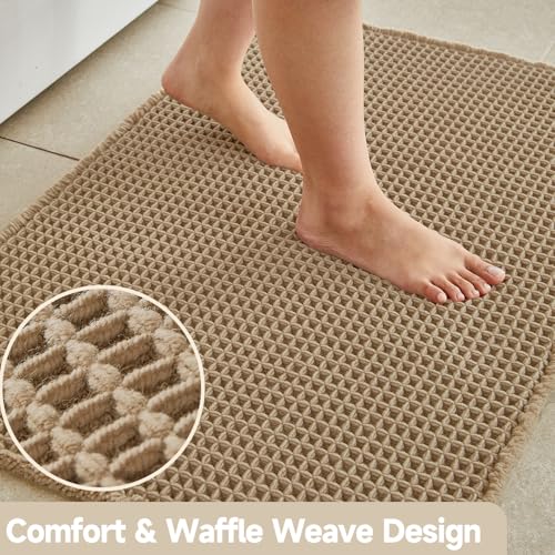 TYUU Waffle Bath Mat 30"x20" Khaki Non-Slip Absorbent Boho Rug