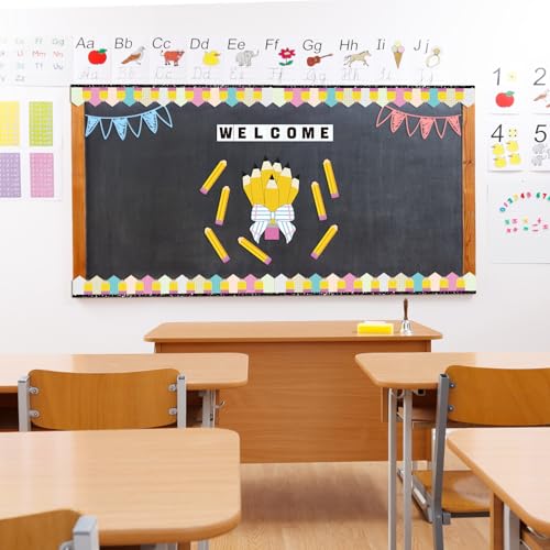 23-Piece Pencil Classroom Bulletin Board Decoration Set with Adhesive Dots