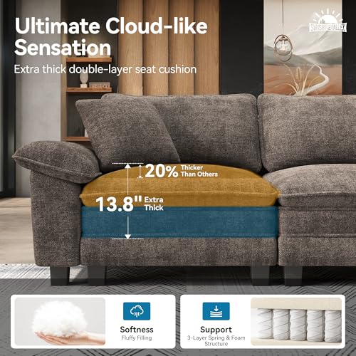 2-Piece Modular Chenille Sofa Set - Deep Seat Loveseat and 3-Seater Couch