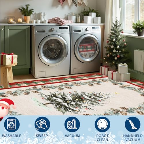 GarveeHome Red Christmas Rug 4x6 ft Washable Holiday Checkered Rug Non-Slip