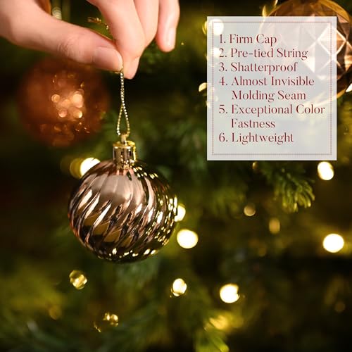 24ct Shatterproof Christmas Ornament Set 2.36 Inch Bronze Gold Hanging Balls