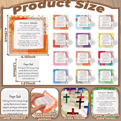 24 Pack Pocket Prayer Quilts with Cross - Inspirational Gifts