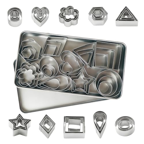 Amzlysdok Silver-Gray 30-Piece Mini Cookie Cutter Set - Small Stainless Steel Shapes & Sizes for Baking & Crafts
