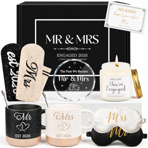 Mr & Mrs Gift Set for Couples - Wedding & Engagement Gift with Mugs, Candle & Keepsakes