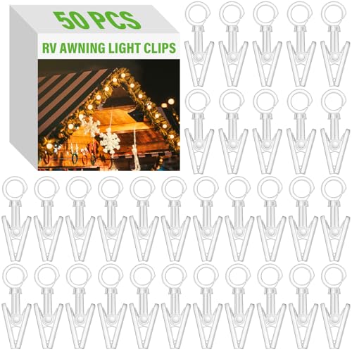 50 Pack 360° Rotating Curtain Clips for RV Awning Lights and Party Decor