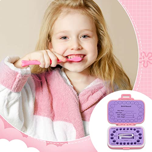 Baby Teeth Keepsake Box - Tooth Fairy Storage Organizer with Tweezers (Pink)