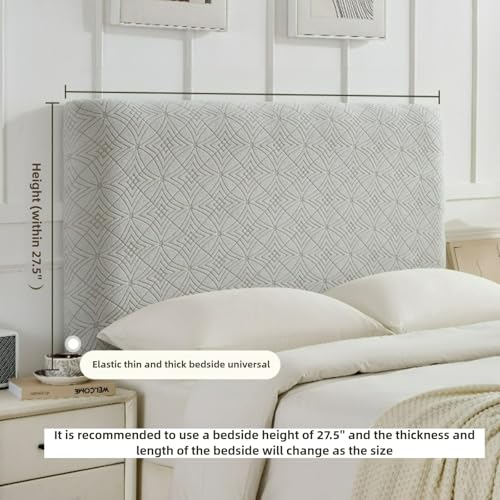 Stretch Headboard Cover for Full Queen King Size - Jacquard Anti-Slip Protector