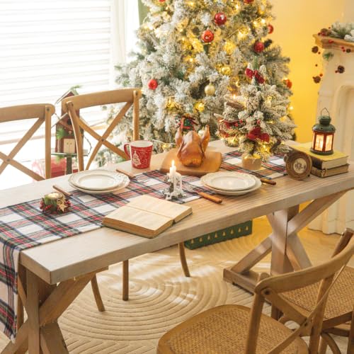 AQOTHES Red & White Plaid Christmas Table Runner 13" x 72"