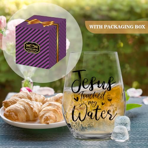 Socive Clear Jesus Touched Water Wine Glasses - Inspirational Gift for Women, Mom, Birthday & Special Occasions, 15oz