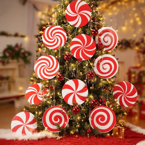 12-Piece Peppermint Lollipop Christmas Tree Picks, 7.87 Inch Red & White