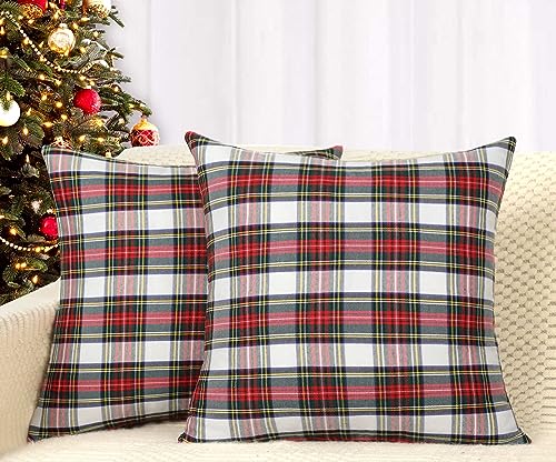 4TH Emotion Set of 2 Christmas Scottish Tartan Plaid Throw Pillow Covers 20x20 Red White