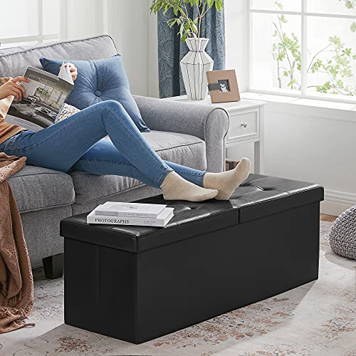 43.3-Inch Folding Storage Ottoman Bench with Flipping Lid - Black