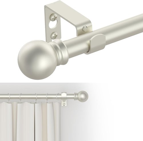 GXOACKJ Decorative Curtain Rods - Heavy Duty Metal, 48 to 84 Inch, Nickel Finish with Brackets