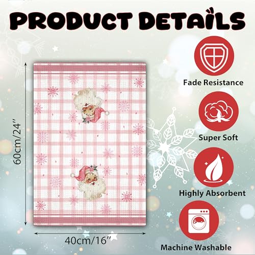 Geuro Pink Christmas Kitchen Towels Set of 2 - Santa & Holiday Design, 16x24 Inch, Festive Home Decor