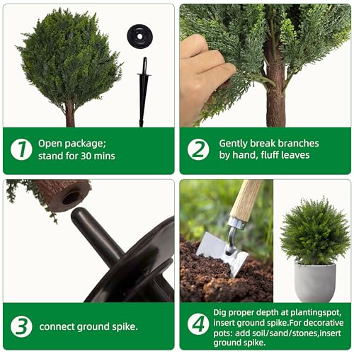 24.5-Inch Artificial Cedar Topiary Ball Trees - 4 Pack UV Resistant Shrubs