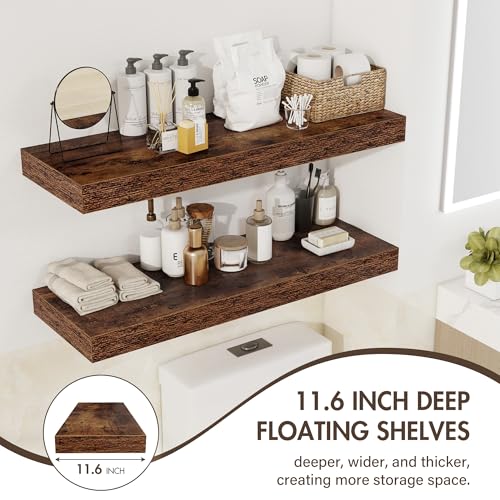 48-Inch Floating Shelves, 12-Inch Deep Wall-Mounted Rustic Wood Shelving
